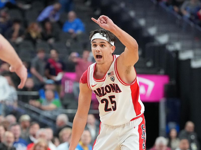 Mar 10, 2023; Las Vegas, NV, USA; Arizona Wildcats guard Kerr Kriisa (25) dribbles against the Arizona State Sun Devils during the second half at T-Mobile Arena. Mandatory Credit: Stephen R. Sylvanie-USA TODAY Sports