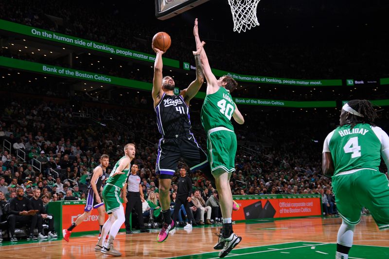 BOSTON, MA - APRIL 5:  Trey Lyles #41 of the Sacramento Kings shoots the ball during the game against the Boston Celtics on April 5, 2024 at the TD Garden in Boston, Massachusetts. NOTE TO USER: User expressly acknowledges and agrees that, by downloading and or using this photograph, User is consenting to the terms and conditions of the Getty Images License Agreement. Mandatory Copyright Notice: Copyright 2024 NBAE  (Photo by Brian Babineau/NBAE via Getty Images)