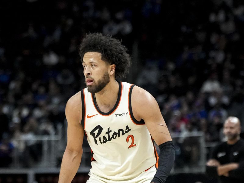 DETROIT, MICHIGAN - JANUARY 09: Cade Cunningham #2 of the Detroit Pistons handles the ball against the Golden State Warriors at Little Caesars Arena on January 09, 2025 in Detroit, Michigan. NOTE TO USER: User expressly acknowledges and agrees that, by downloading and or using this photograph, User is consenting to the terms and conditions of the Getty Images License Agreement. (Photo by Nic Antaya/Getty Images)