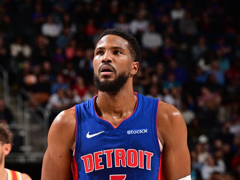 DETROIT, MI - NOVEMBER 8: Malik Beasley #5 of the Detroit Pistons shoots a free throw during the game against the Atlanta Hawks on November  8, 2024 at Little Caesars Arena in Detroit, Michigan. NOTE TO USER: User expressly acknowledges and agrees that, by downloading and/or using this photograph, User is consenting to the terms and conditions of the Getty Images License Agreement. Mandatory Copyright Notice: Copyright 2024 NBAE (Photo by Chris Schwegler/NBAE via Getty Images)