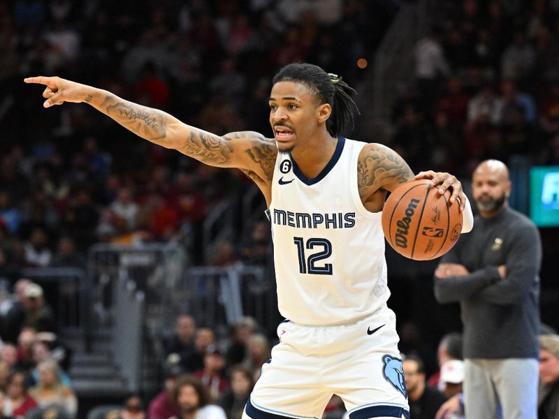 CLEVELAND, OHIO - FEBRUARY 02: Ja Morant #12 of the Memphis Grizzlies yells to a teammate during the fourth quarter against the Cleveland Cavaliers at Rocket Mortgage Fieldhouse on February 02, 2023 in Cleveland, Ohio. The Cavaliers defeated the Grizzlies 128-113. NOTE TO USER: User expressly acknowledges and agrees that, by downloading and or using this photograph, User is consenting to the terms and conditions of the Getty Images License Agreement. (Photo by Jason Miller/Getty Images)