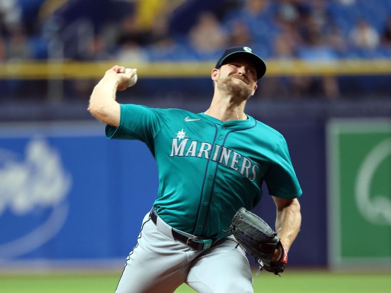 Jun 24, 2024; St. Petersburg, Florida, USA;  Seattle Mariners pitcher Austin Voth (30) throws a pitch against the Tampa Bay Rays during the eighth inning at Tropicana Field. Mandatory Credit: Kim Klement Neitzel-USA TODAY Sports