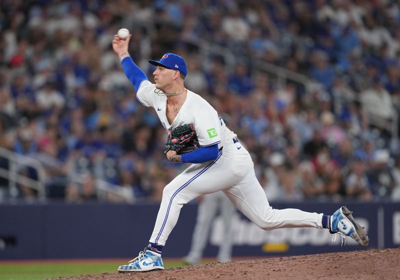 Jun 30, 2024; Toronto, Ontario, CAN; Toronto Blue Jays relief pitcher Bowden Francis (44) throws a pitch against the New York Yankees during the ninth inning at Rogers Centre. Mandatory Credit: Nick Turchiaro-USA TODAY Sports