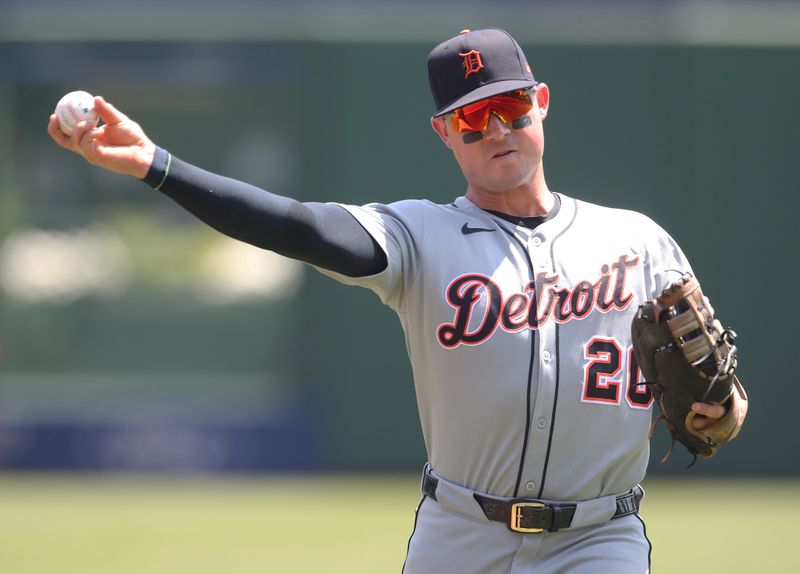 Jul 23, 2025; Pittsburgh, Pennsylvania, USA; Detroit Tigers first baseman Spencer Torkelson (20) warms up before the game against the Pittsburgh Pirates at PNC Park. Mandatory Credit: Charles LeClaire-Imagn Images Jul 23, 2025; Pittsburgh, Pennsylvania, USA; Detroit Tigers first baseman Spencer Torkelson (20) warms up before the game against the Pittsburgh Pirates at PNC Park. Mandatory Credit: Charles LeClaire-Imagn Images
