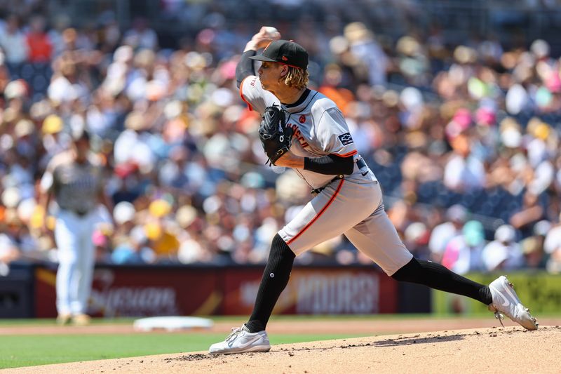 Sep 8, 2024; San Diego, California, USA; San Francisco Giants relief pitcher Spencer Bivens (76) throws during the second inning against the San Diego Padres at Petco Park. Mandatory Credit: Chadd Cady-Imagn Images
