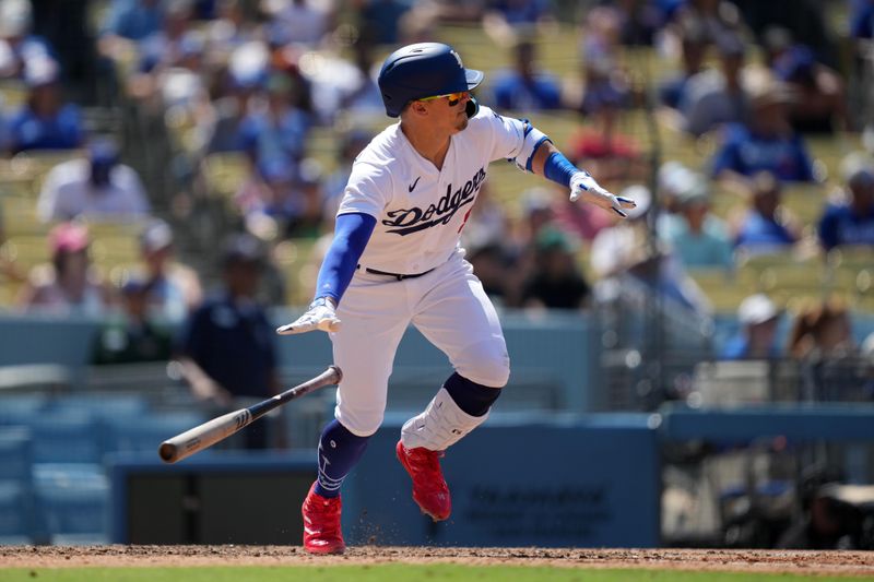 Jul 30, 2023; Los Angeles, California, USA; Los Angeles Dodgers shortstop Enrique Hernandez (8) bats against the Cincinnati Reds at Dodger Stadium. Mandatory Credit: Kirby Lee-USA TODAY Sports