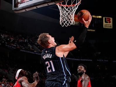 PORTLAND, OR - OCTOBER 27: Moritz Wagner #21 of the Orlando Magic shoots the ball during the game against the Portland Trail Blazers on October 27, 2023 at the Moda Center Arena in Portland, Oregon. NOTE TO USER: User expressly acknowledges and agrees that, by downloading and or using this photograph, user is consenting to the terms and conditions of the Getty Images License Agreement. Mandatory Copyright Notice: Copyright 2023 NBAE (Photo by Cameron Browne/NBAE via Getty Images)