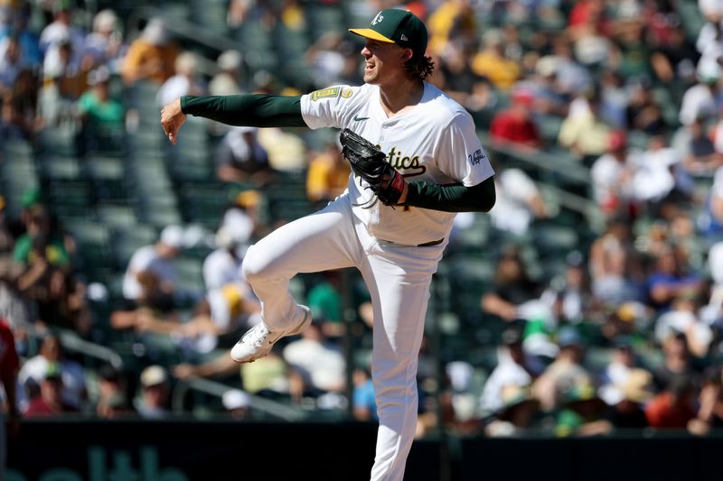 Sep 14, 2025; West Sacramento, California, USA; Athletics pitcher Tyler Ferguson(44) throws a pitch against the Cincinnati Reds during the sixth inning at Sutter Health Park. Mandatory Credit: Dennis Lee-Imagn Images