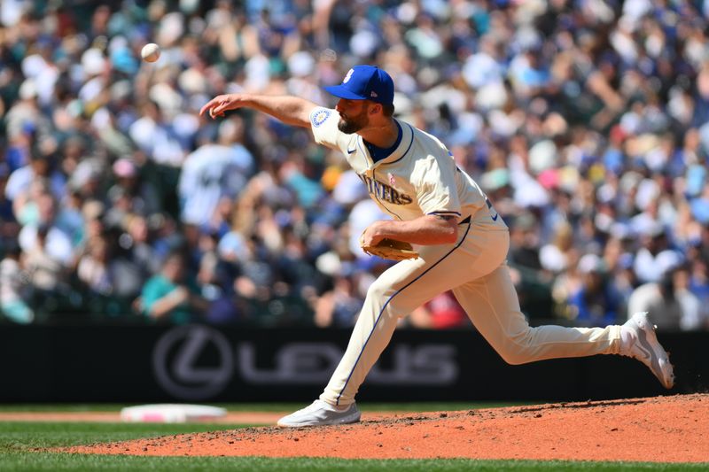 May 12, 2024; Seattle, Washington, USA; Seattle Mariners relief pitcher Cody Bolton (67) pitches to the Oakland Athletics during the eighth inning at T-Mobile Park. Mandatory Credit: Steven Bisig-USA TODAY Sports