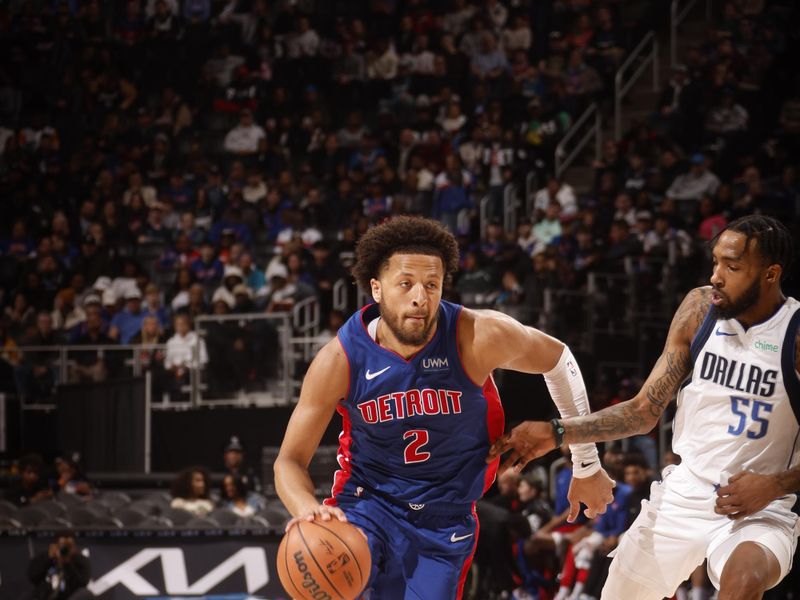 DETROIT, MI - MARCH 9: Cade Cunningham #2 of the Detroit Pistons drives to the basket during the game against the Dallas Mavericks on March 9, 2024 at Little Caesars Arena in Detroit, Michigan. NOTE TO USER: User expressly acknowledges and agrees that, by downloading and/or using this photograph, User is consenting to the terms and conditions of the Getty Images License Agreement. Mandatory Copyright Notice: Copyright 2024 NBAE (Photo by Brian Sevald/NBAE via Getty Images)