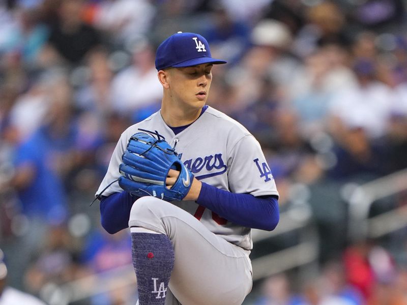 Jul 16, 2023; New York City, New York, USA; Los Angeles Dodgers pitcher Bobby Miller (70) delivers a pitch against the New York Mets during the first inning at Citi Field. Mandatory Credit: Gregory Fisher-USA TODAY Sports