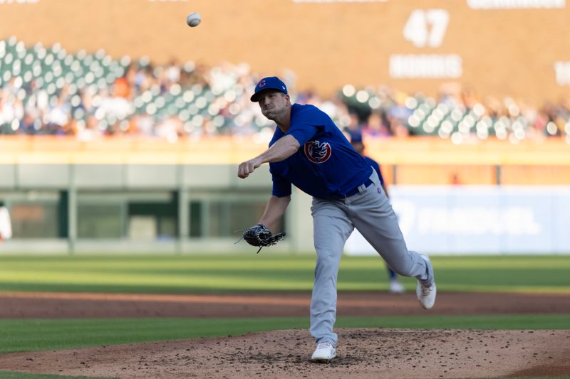 Aug 22, 2023; Detroit, Michigan, USA; Chicago Cubs starting pitcher Drew Smyly (11) throws in the third inning against the Detroit Tigers at Comerica Park. Mandatory Credit: David Reginek-USA TODAY Sports