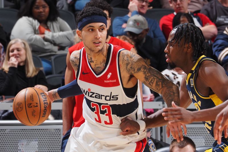 INDIANAPOLIS, IN - JANUARY 10: Kyle Kuzma #33 of the Washington Wizards dribbles the ball during the game against the Indiana Pacers on January 10, 2024 at Gainbridge Fieldhouse in Indianapolis, Indiana. NOTE TO USER: User expressly acknowledges and agrees that, by downloading and or using this Photograph, user is consenting to the terms and conditions of the Getty Images License Agreement. Mandatory Copyright Notice: Copyright 2024 NBAE (Photo by Ron Hoskins/NBAE via Getty Images)