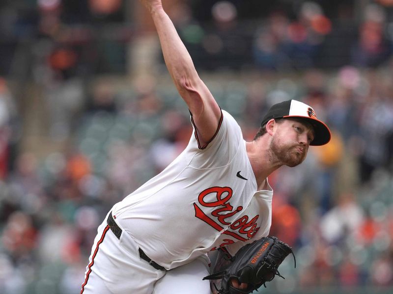 May 15, 2024; Baltimore, Maryland, USA; Baltimore Orioles pitcher Kyle Bradish (38) delivers in the second inning against the Toronto Blue Jays at Oriole Park at Camden Yards. Mandatory Credit: Mitch Stringer-USA TODAY Sports