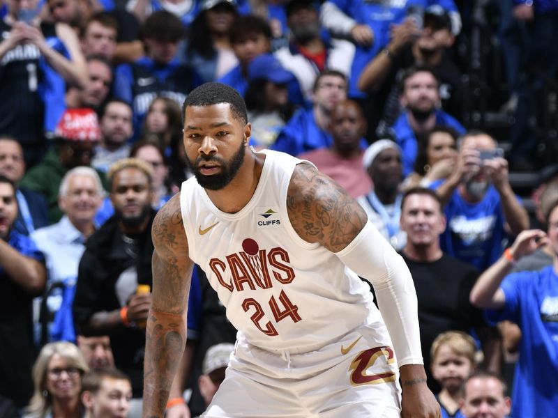 ORLANDO, FL - APRIL 25: Marcus Morris Sr. #24 of the of the Cleveland Cavaliers looks on during the game against the Orlando Magic during Round 1 Game 3 of the 2024 NBA Playoffs on April 25, 2024 at Kia Center in Orlando, Florida. NOTE TO USER: User expressly acknowledges and agrees that, by downloading and or using this photograph, User is consenting to the terms and conditions of the Getty Images License Agreement. Mandatory Copyright Notice: Copyright 2023 NBAE (Photo by Fernando Medina/NBAE via Getty Images)