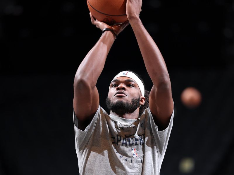 BROOKLYN, NY - DECEMBER 4: Jarace Walker #5 of the Indiana Pacers warms up before the game against the Brooklyn Nets on December 4, 2024 at Barclays Center in Brooklyn, New York. NOTE TO USER: User expressly acknowledges and agrees that, by downloading and or using this Photograph, user is consenting to the terms and conditions of the Getty Images License Agreement. Mandatory Copyright Notice: Copyright 2024 NBAE (Photo by Jeff Haynes/NBAE via Getty Images)