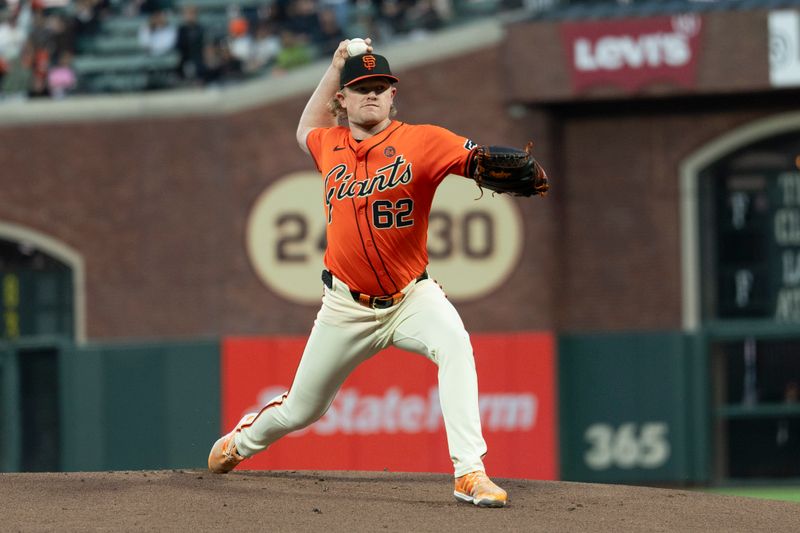 Sep 13, 2024; San Francisco, California, USA;  San Francisco Giants pitcher Logan Webb (62) pitches during the first inning against the San Diego Padres at Oracle Park. Mandatory Credit: Stan Szeto-Imagn Images