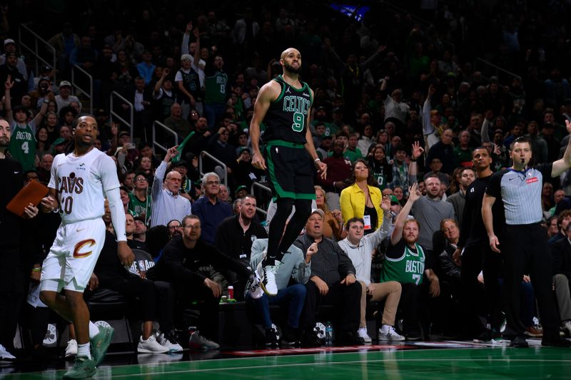 BOSTON, MA - NOVEMBER 19:  Derrick White #9 of the Boston Celtics during the game against the Cleveland Cavaliers during the Emirates NBA Cup game on November 19, 2024 at TD Garden in Boston, Massachusetts. NOTE TO USER: User expressly acknowledges and agrees that, by downloading and/or using this Photograph, user is consenting to the terms and conditions of the Getty Images License Agreement. Mandatory Copyright Notice: Copyright 2024 NBAE (Photo by Brian Babineau/NBAE via Getty Images)