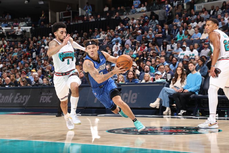 MEMPHIS, TN - OCTOBER 26: Mac McClung #8 of the Orlando Magic drives to the basket during the game against the Memphis Grizzlies on October 26, 2024 at FedExForum in Memphis, Tennessee. NOTE TO USER: User expressly acknowledges and agrees that, by downloading and or using this photograph, User is consenting to the terms and conditions of the Getty Images License Agreement. Mandatory Copyright Notice: Copyright 2024 NBAE (Photo by Joe Murphy/NBAE via Getty Images)