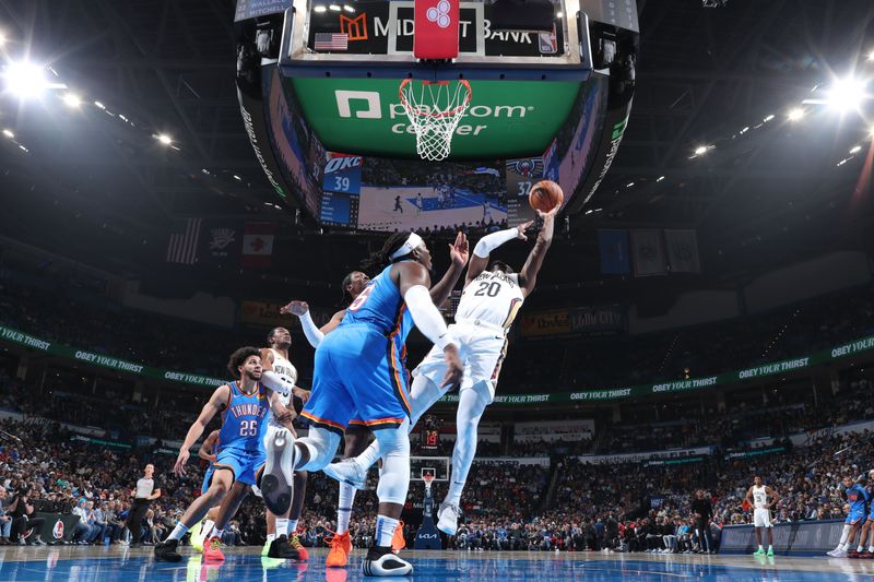 OKLAHOMA CITY, OK - NOVEMBER 13: Jaylen Howell #20 of the New Orleans Pelicans shoots the ball during the game against the Oklahoma City Thunder on November 13, 2024 at Paycom Center in Oklahoma City, Oklahoma. NOTE TO USER: User expressly acknowledges and agrees that, by downloading and or using this photograph, User is consenting to the terms and conditions of the Getty Images License Agreement. Mandatory Copyright Notice: Copyright 2024 NBAE (Photo by Nathaniel S. Butler/NBAE via Getty Images)