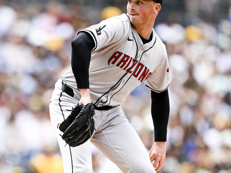 Jun 9, 2024; San Diego, California, USA; Arizona Diamondbacks Tommy Henry (47) pitches during the second inning against the San Diego Padres at Petco Park. Mandatory Credit: Denis Poroy-USA TODAY Sports at Petco Park. 