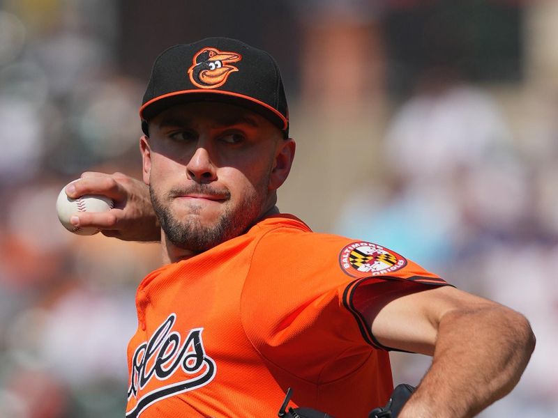 Jul 13, 2024; Baltimore, Maryland, USA; Baltimore Orioles pitcher Grayson Rodriguez (30) delivers in the first inning against the New York Yankees at Oriole Park at Camden Yards. Mandatory Credit: Mitch Stringer-USA TODAY Sports