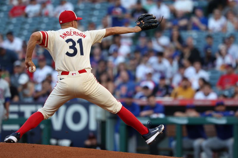 Aug 2, 2024; Anaheim, California, USA;  Los Angeles Angels starting pitcher Tyler Anderson (31) pitches during the first inning against the New York Mets at Angel Stadium. Mandatory Credit: Kiyoshi Mio-USA TODAY Sports