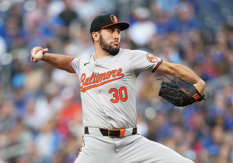 Jun 3, 2024; Toronto, Ontario, CAN; Baltimore Orioles starting pitcher Grayson Rodriguez (30) throws a pitch against the Toronto Blue Jays during the first inning at Rogers Centre. Mandatory Credit: Nick Turchiaro-USA TODAY Sports