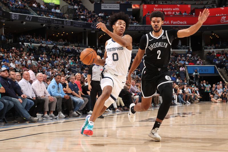 MEMPHIS, TN - OCTOBER 30: Jaylen Wells #0 of the Memphis Grizzlies dribbles the ball during the game against the Brooklyn Nets on October 30, 2024 at FedExForum in Memphis, Tennessee. NOTE TO USER: User expressly acknowledges and agrees that, by downloading and or using this photograph, User is consenting to the terms and conditions of the Getty Images License Agreement. Mandatory Copyright Notice: Copyright 2024 NBAE (Photo by Joe Murphy/NBAE via Getty Images)