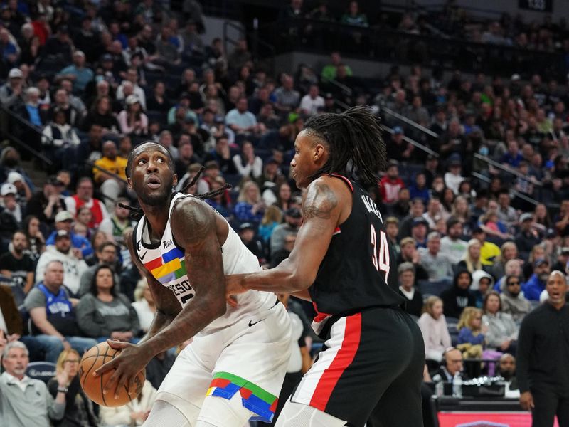 MINNEAPOLIS, MN -  APRIL 2:  Taurean Prince #12 of the Minnesota Timberwolves looks to pass the ball during the game against the Portland Trail Blazers on April 2, 2023 at Target Center in Minneapolis, Minnesota. NOTE TO USER: User expressly acknowledges and agrees that, by downloading and or using this Photograph, user is consenting to the terms and conditions of the Getty Images License Agreement. Mandatory Copyright Notice: Copyright 2023 NBAE (Photo by Jordan Johnson/NBAE via Getty Images)