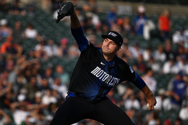 Jul 12, 2024; Detroit, Michigan, USA; Detroit Tigers starting pitcher Tarik Skubal (29) throws a pitch against the Los Angeles Dodgers in the first inning at Comerica Park. Mandatory Credit: Lon Horwedel-USA TODAY Sports