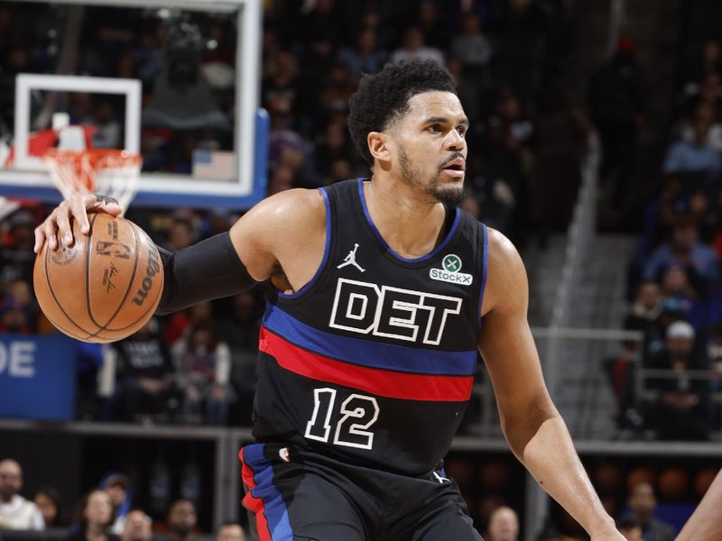 DETROIT, MI - JANUARY 11:  Tobias Harris #12 of the Detroit Pistons dribbles the ball during the game against the Toronto Raptors on January 11, 2025 at Little Caesars Arena in Detroit, Michigan. NOTE TO USER: User expressly acknowledges and agrees that, by downloading and/or using this photograph, User is consenting to the terms and conditions of the Getty Images License Agreement. Mandatory Copyright Notice: Copyright 2025 NBAE (Photo by Brian Sevald/NBAE via Getty Images)