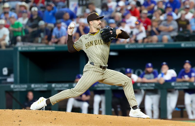 Jul 2, 2024; Arlington, Texas, USA;  San Diego Padres starting pitcher Dylan Cease (84) throws during the first inning against the Texas Rangers at Globe Life Field. Mandatory Credit: Kevin Jairaj-USA TODAY Sports