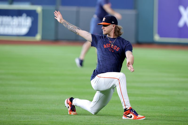 May 20, 2024; Houston, Texas, USA; Houston Astros relief pitcher Josh Hader (71) works out prior to the game against the Los Angeles Angels at Minute Maid Park. Mandatory Credit: Erik Williams-USA TODAY Sports