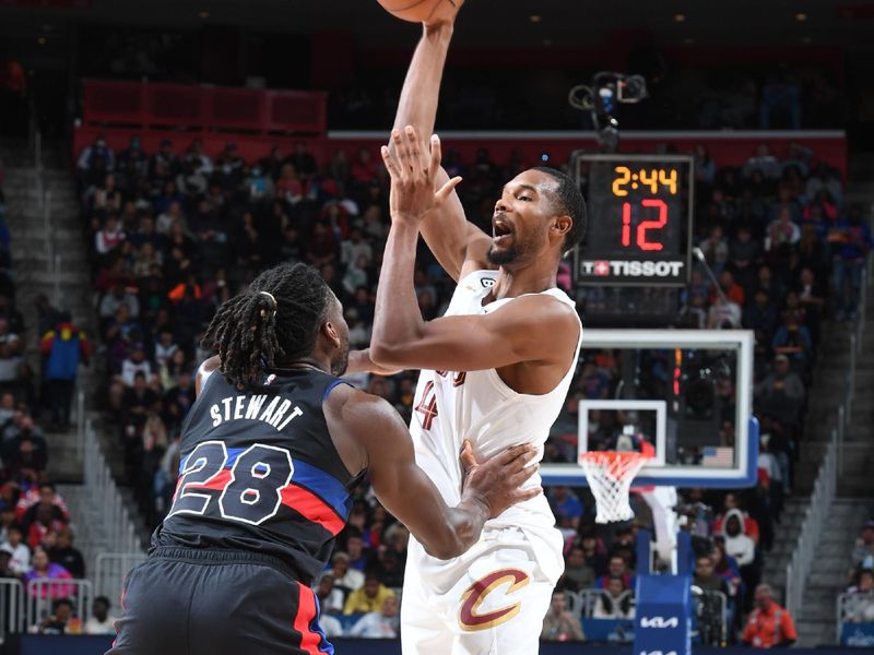 DETROIT, MI - NOVEMBER 4: Evan Mobley #4 of the Cleveland Cavaliers shoots the ball during the game against the Detroit Pistons on November 4, 2022 at Little Caesars Arena in Detroit, Michigan. NOTE TO USER: User expressly acknowledges and agrees that, by downloading and/or using this photograph, User is consenting to the terms and conditions of the Getty Images License Agreement. Mandatory Copyright Notice: Copyright 2022 NBAE (Photo by Chris Schwegler/NBAE via Getty Images)