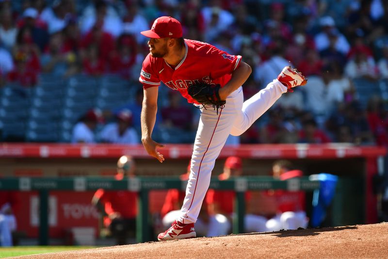 Jul 19, 2023; Anaheim, California, USA; Los Angeles Angels starting pitcher Chase Silseth (63) throws against the New York Yankees during the first inning at Angel Stadium. Mandatory Credit: Gary A. Vasquez-USA TODAY Sports