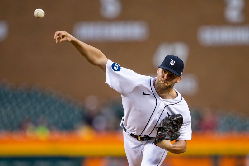 Apr 11, 2022; Detroit, Michigan, USA; Detroit Tigers starting pitcher Alex Lange (55) pitches during the seventh inning against the Boston Red Sox at Comerica Park. Mandatory Credit: Raj Mehta-USA TODAY Sports