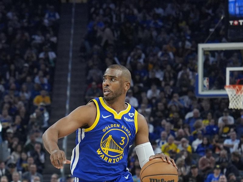 SAN FRANCISCO, CALIFORNIA - APRIL 02: Chris Paul #3 of the Golden State Warriors dribbles the ball against the Dallas Mavericks during the first half of an NBA basketball game at Chase Center on April 02, 2024 in San Francisco, California. NOTE TO USER: User expressly acknowledges and agrees that, by downloading and or using this photograph, User is consenting to the terms and conditions of the Getty Images License Agreement. (Photo by Thearon W. Henderson/Getty Images)