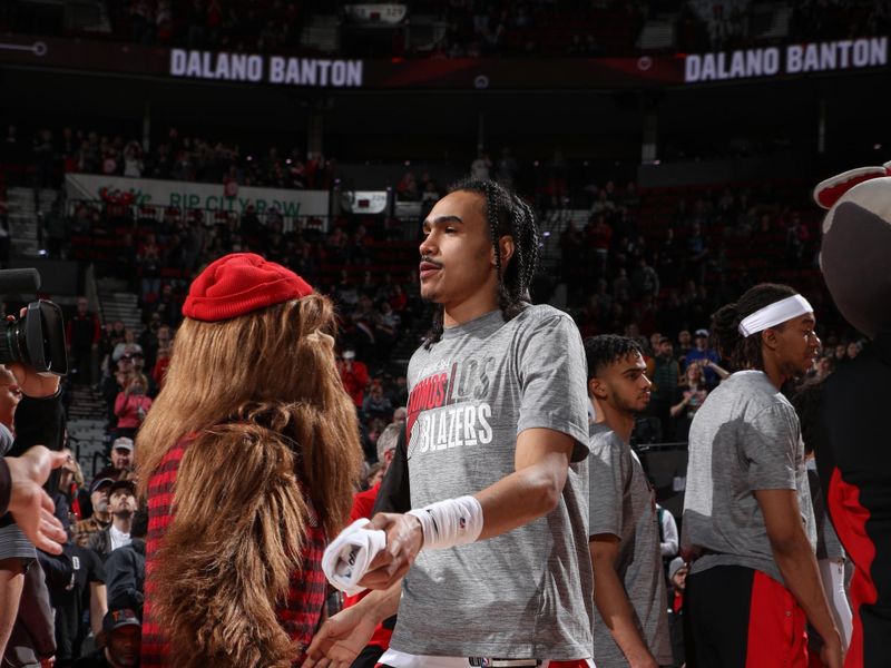 PORTLAND, OR - MARCH 13:  Dalano Banton #5 of the Portland Trail Blazers walks on the court during player introductions on March 13, 2024 at the Moda Center Arena in Portland, Oregon. NOTE TO USER: User expressly acknowledges and agrees that, by downloading and or using this photograph, user is consenting to the terms and conditions of the Getty Images License Agreement. Mandatory Copyright Notice: Copyright 2024 NBAE (Photo by Cameron Browne/NBAE via Getty Images)