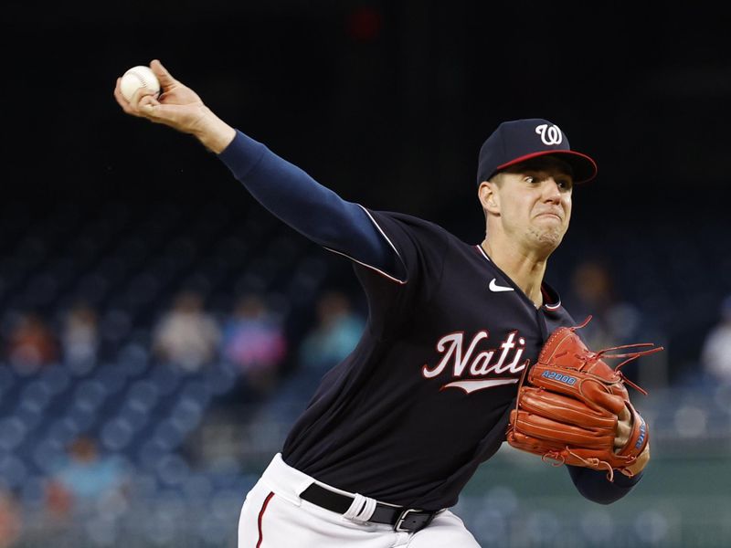 Sep 19, 2023; Washington, District of Columbia, USA; Washington Nationals starting pitcher Jackson Rutledge (79) pitches against the Chicago White Sox during the first inning at Nationals Park. Mandatory Credit: Geoff Burke-USA TODAY Sports