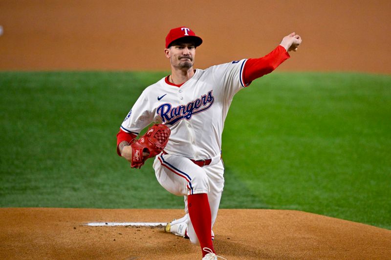 Aug 5, 2024; Arlington, Texas, USA; Texas Rangers starting pitcher Andrew Heaney (44) pitches against the Houston Astros during the first inning at Globe Life Field. Mandatory Credit: Jerome Miron-USA TODAY Sports