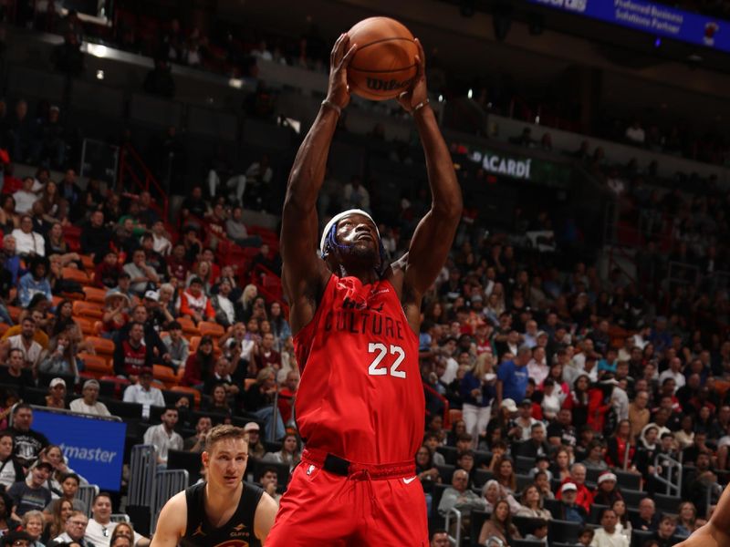 MIAMI, FL - DECEMBER 8: Jimmy Butler #22 of the Miami Heat goes up for the rebound during the game against the Cleveland Cavaliers on December 8, 2024 at Kaseya Center in Miami, Florida. NOTE TO USER: User expressly acknowledges and agrees that, by downloading and or using this Photograph, user is consenting to the terms and conditions of the Getty Images License Agreement. Mandatory Copyright Notice: Copyright 2024 NBAE (Photo by Issac Baldizon/NBAE via Getty Images)