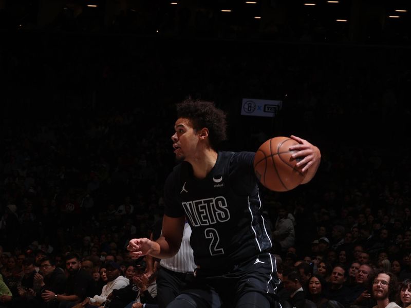 BROOKLYN, NY - JANUARY 5: Cameron Johnson #2 of the Brooklyn Nets handles the ball during the game  on January 5, 2024 at Barclays Center in Brooklyn, New York. NOTE TO USER: User expressly acknowledges and agrees that, by downloading and or using this Photograph, user is consenting to the terms and conditions of the Getty Images License Agreement. Mandatory Copyright Notice: Copyright 2024 NBAE (Photo by Nathaniel S. Butler/NBAE via Getty Images)