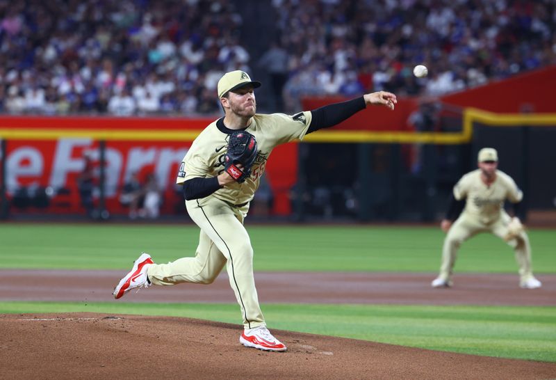 Apr 30, 2024; Phoenix, Arizona, USA; Arizona Diamondbacks pitcher Brandon Hughes in the first inning against the Los Angeles Dodgers at Chase Field. Mandatory Credit: Mark J. Rebilas-USA TODAY Sports