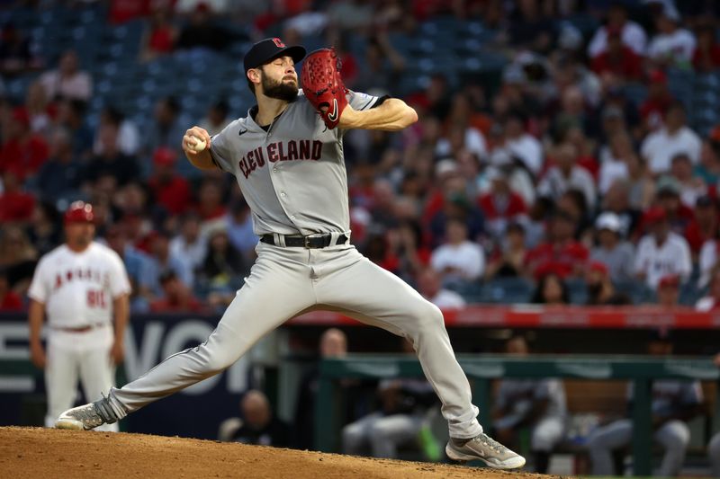 Sep 9, 2023; Anaheim, California, USA;  Cleveland Guardians starting pitcher Lucas Giolito (27) pitches during the fourth inning against the Los Angeles Angels at Angel Stadium. Mandatory Credit: Kiyoshi Mio-USA TODAY Sports