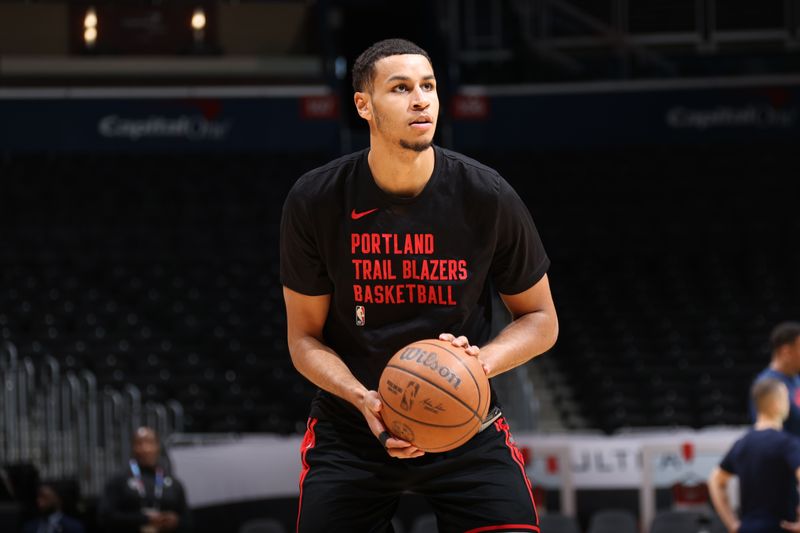 WASHINGTON, DC -? APRIL 5: Kris Murray #8 of the Portland Trail Blazers warms up before the game against the Washington Wizards on April 5, 2024 at Capital One Arena in Washington, DC. NOTE TO USER: User expressly acknowledges and agrees that, by downloading and or using this Photograph, user is consenting to the terms and conditions of the Getty Images License Agreement. Mandatory Copyright Notice: Copyright 2024 NBAE (Photo by Stephen Gosling/NBAE via Getty Images)