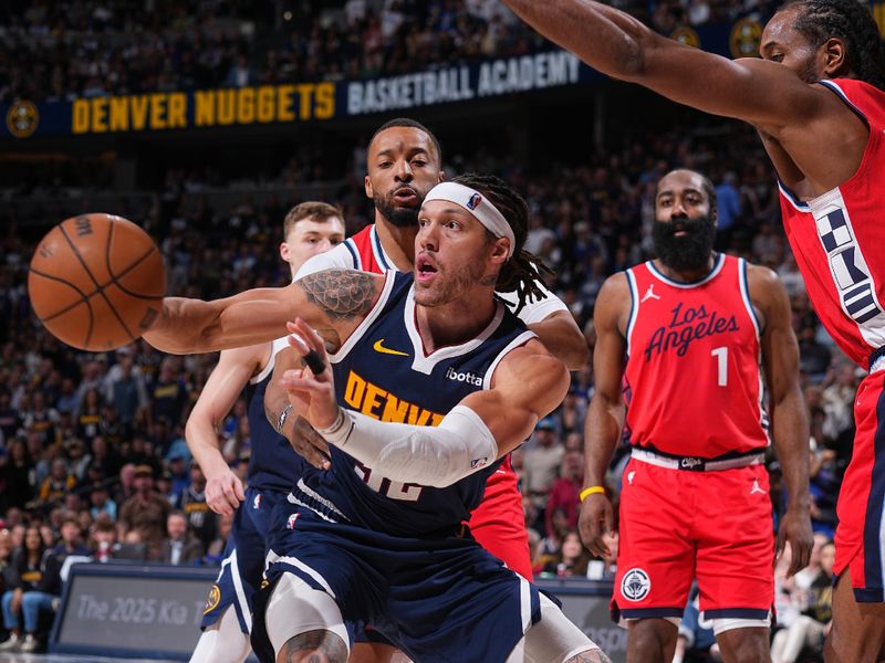 DENVER, CO - APRIL 21: Aaron Gordon #32 of the Denver Nuggets passes the ball during Round One Game One of the 2025 NBA Playoffs against the LA Clippers on April 21, 2025 at Ball Arena in Denver, Colorado. NOTE TO USER: User expressly acknowledges and agrees that, by downloading and/or using this Photograph, user is consenting to the terms and conditions of the Getty Images License Agreement. Mandatory Copyright Notice: Copyright 2025 NBAE (Photo by Bart Young/NBAE via Getty Images)