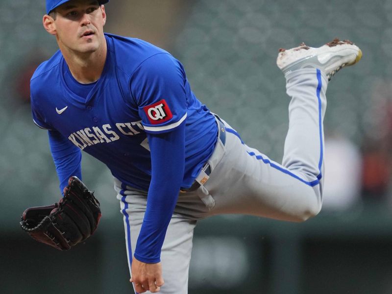 Apr 3, 2024; Baltimore, Maryland, USA; Kansas City Royals pitcher Cole Ragans (55) delivers in the first inning against the Baltimore Orioles at Oriole Park at Camden Yards. Mandatory Credit: Mitch Stringer-USA TODAY Sports