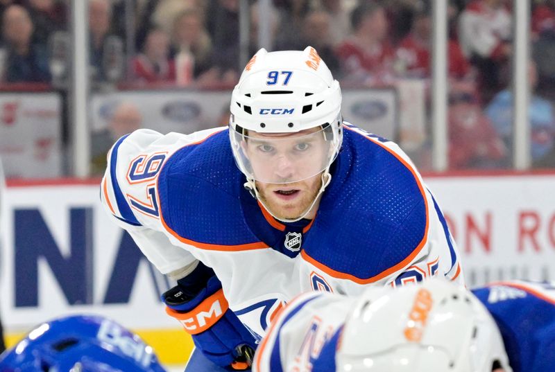 Jan 13, 2024; Montreal, Quebec, CAN; Edmonton Oilers forward Connor McDavid (97) prepares for a face off against the Montreal Canadiens during the third period at the Bell Centre. Mandatory Credit: Eric Bolte-USA TODAY Sports