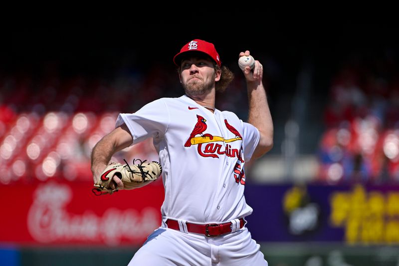 Sep 21, 2023; St. Louis, Missouri, USA;  St. Louis Cardinals relief pitcher Matthew Liberatore (52) pitches against the Milwaukee Brewers during the sixth inning at Busch Stadium. Mandatory Credit: Jeff Curry-USA TODAY Sports